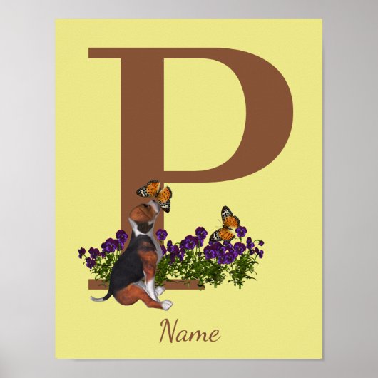 Beagle-Welpen-Schmetterlinge-Monogramm-Initial P N Poster (Vorne)