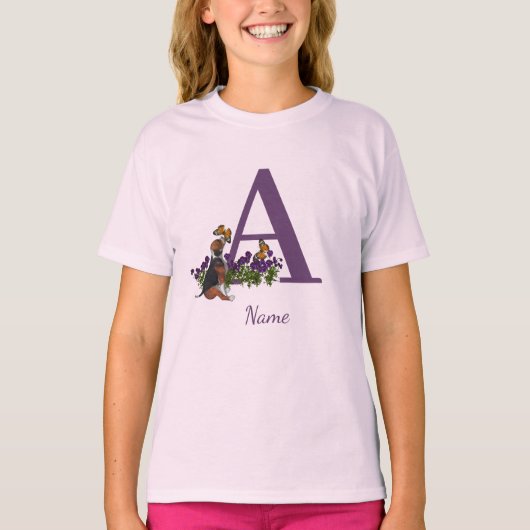 Beagle-Welpen Schmetterlinge Monogramm Initiale A T-Shirt (Vorderseite)