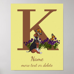 Beagle-Welpen-Schmetterlinge-Monogramm-Initiale K Poster