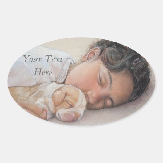 Beagle Welpen- und Kinderporträt Ovaler Aufkleber (Vorderseite)