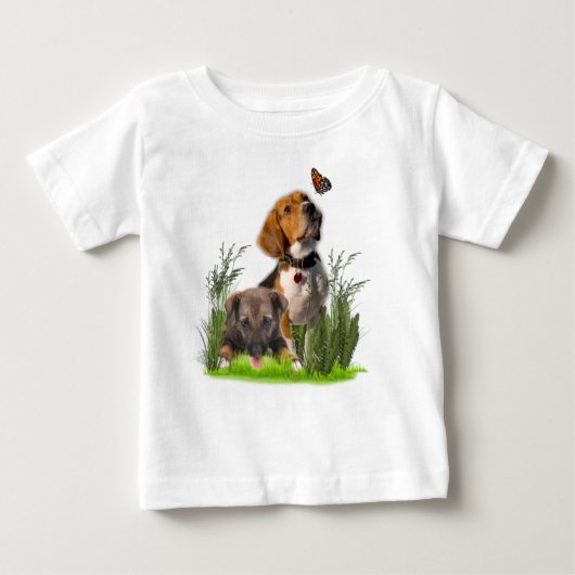 Beagle-Welpen und Schmetterlinge Baby T-shirt (Vorderseite)