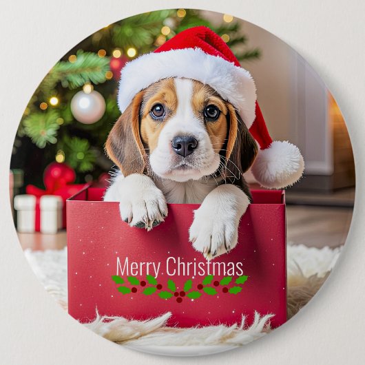 Beagle-Welpen-Weihnachtsdesign, Button (Vorderseite)