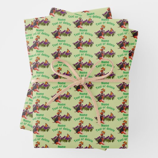 Beagle Welpenschmetterlinge Blume Personalisiert Geschenkpapier Set (Beispiel)