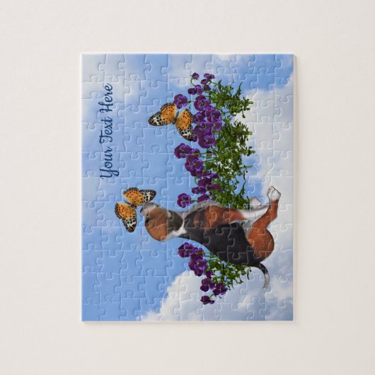 Beagle Welpenschmetterlinge Blume Personalisiert Puzzle (Vertikal)