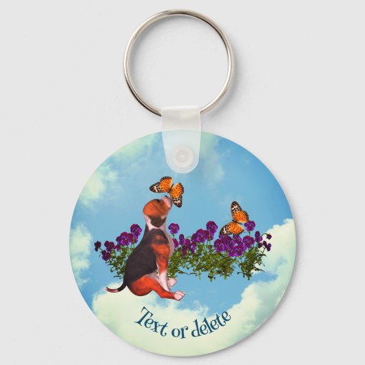 Beagle Welpenschmetterlinge Blume Personalisiert Schlüsselanhänger (Rückseite)
