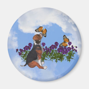 Beagle Welpenschmetterlinge Blume Tiermagazin Magnet