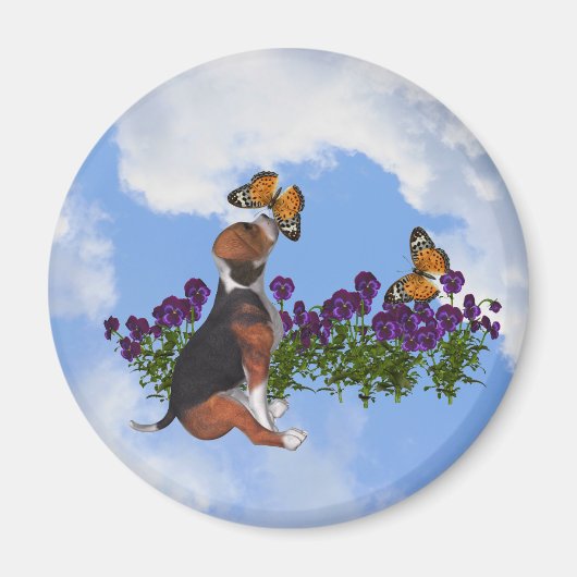 Beagle Welpenschmetterlinge Blume Tiermagazin Magnet (Vorne)