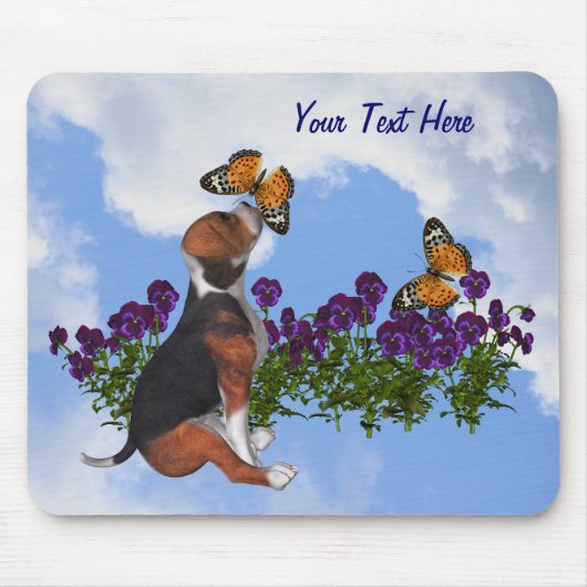 Beagle Welpenschmetterlinge Blume Tiermousepad Mousepad (Vorne)