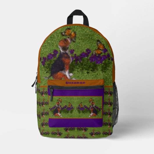 Beagle Welpenschmetterlinge Hunde Kunst Personalis Bedruckter Rucksack (Vorderseite)