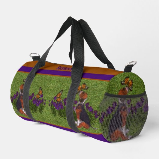 Beagle Welpenschmetterlinge Hunde Kunst Personalis Duffle Bag (Rechte Ecke)