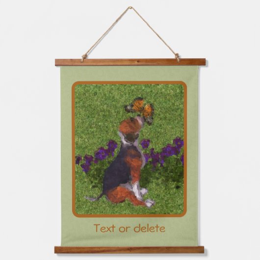 Beagle Welpenschmetterlinge Hunde Kunst Personalis Wandteppich Mit Holzrahmen (Vorderseite)