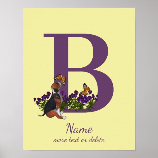 Beagle Welpenschmetterlinge Monogramm Anfangsname  Poster (Vorne)