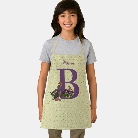 Beagle Welpenschmetterlinge Monogramm Anfangsname Schürze (Insitu)