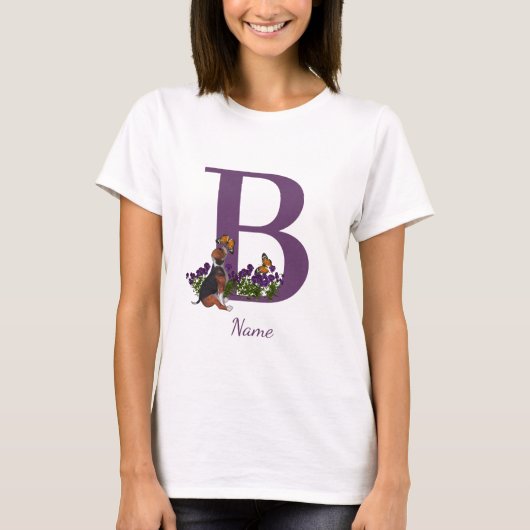 Beagle Welpenschmetterlinge Monogramm Anfangsname T-Shirt (Vorderseite)
