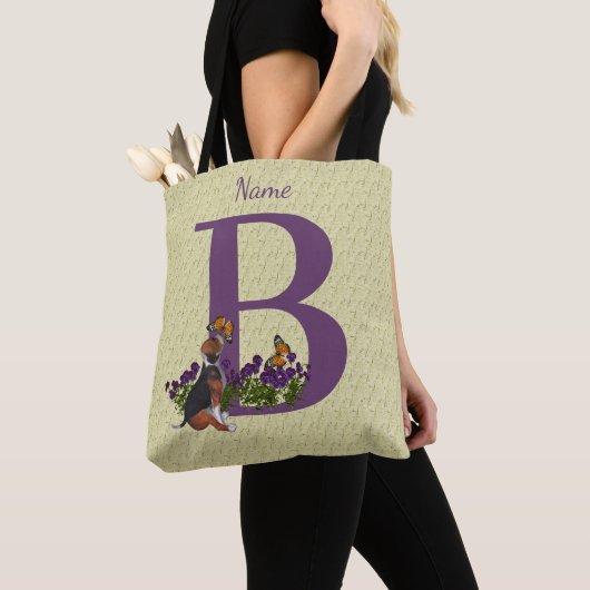 Beagle Welpenschmetterlinge Monogramm Anfangsname  Tasche (Von Nahem)