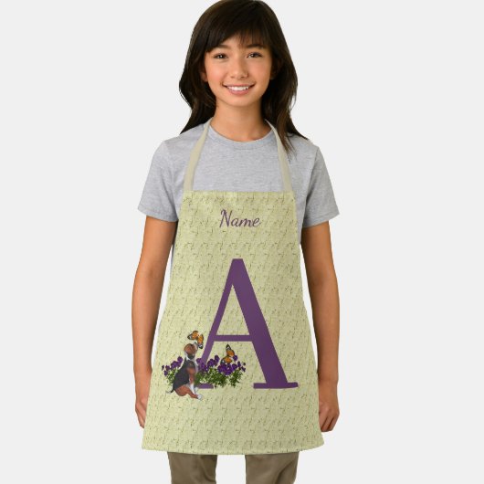 Beagle Welpenschmetterlinge Monogramm Initial A Na Schürze (Insitu)