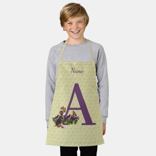 Beagle Welpenschmetterlinge Monogramm Initial A Na Schürze (Getragen)