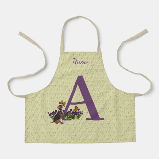 Beagle Welpenschmetterlinge Monogramm Initial A Na Schürze (Vorderseite)