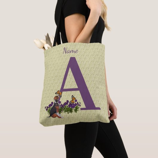 Beagle Welpenschmetterlinge Monogramm Initial A Na Tasche (Von Nahem)