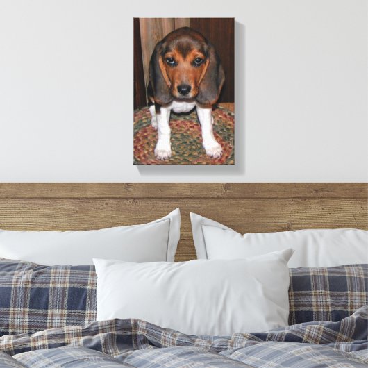 Beagle Welpenüberzogene Leinwand (Insitu (Schlafzimmer))