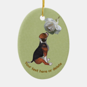 Beagle White Rose Dog Personalisiert Keramik Ornament