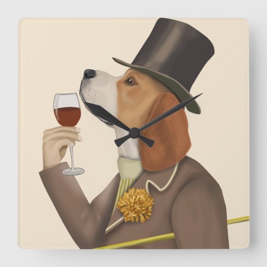 Beagle Wine Snob Quadratische Wanduhr (Vorderseite)