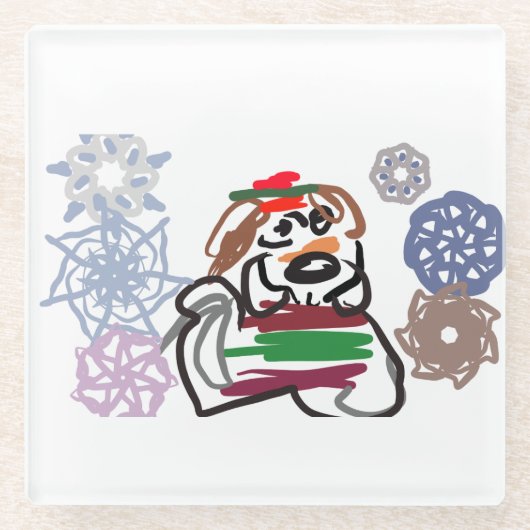 Beagle-Winter Glasuntersetzer (Vorderseite)