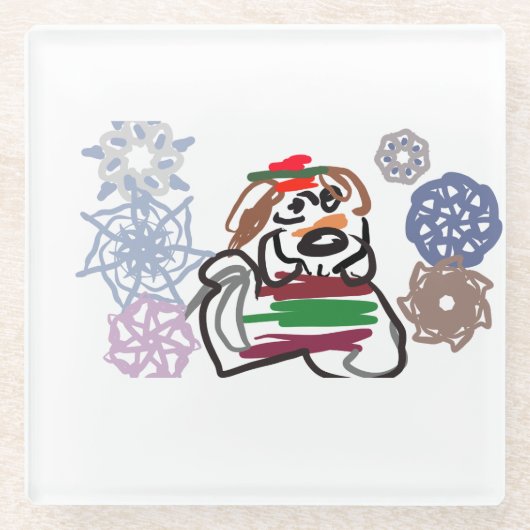 Beagle-Winter Glasuntersetzer (Vorderseite)