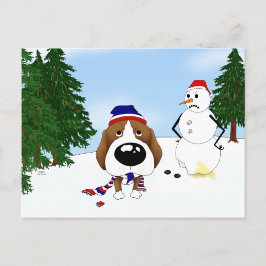 Beagle Winter Szene Postkarte (Vorderseite)