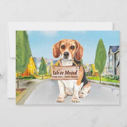 Beagle Wir haben neue Adresse Niedlichen Hund bewe Ankündigung (Vorderseite)