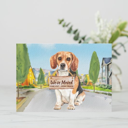 Beagle Wir haben neue Adresse Niedlichen Hund bewe Ankündigung (Stehend Vorderseite)