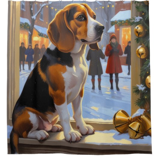 Beagle With Christmas Lights Holiday Duschvorhang (Vorderseite)