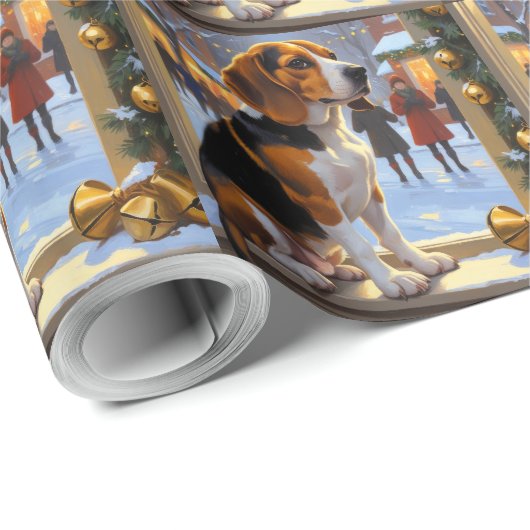 Beagle With Christmas Lights Holiday Geschenkpapier (Rolleneckpunkt)