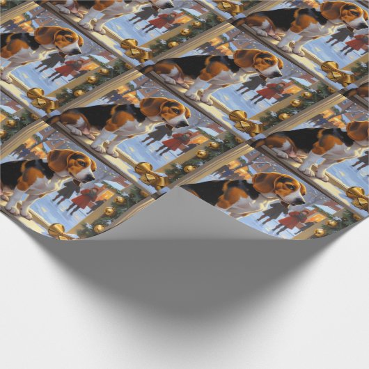 Beagle With Christmas Lights Holiday Geschenkpapier (Ecke)