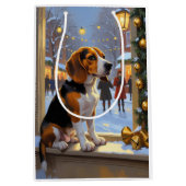 Beagle With Christmas Lights Holiday Mittlere Geschenktüte (Vorderseite)