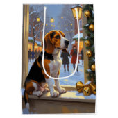 Beagle With Christmas Lights Holiday Mittlere Geschenktüte (Rückseite)