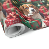 Beagle Wrapping Gifts Christmas Painting Geschenkpapier (Rolleneckpunkt)