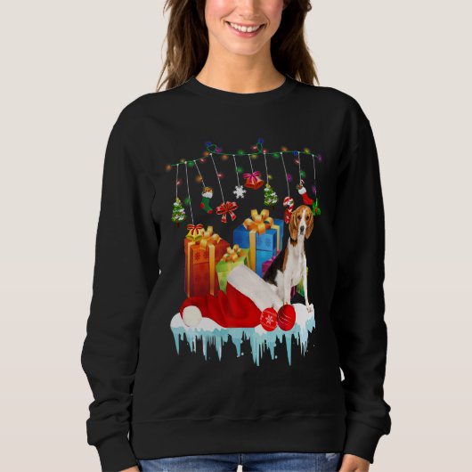 Beagle Xmas Hund Weihnachtsmannmütze Sweatshirt (Vorderseite)