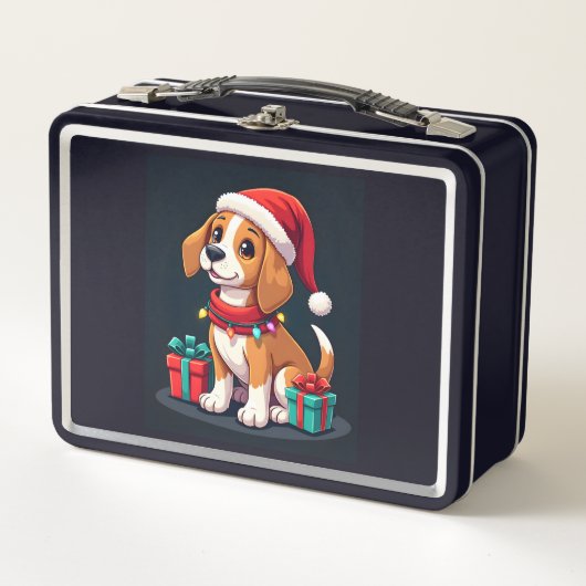 Beagle Xmas Lighting Santa Beagle Dog Christmas Ta Metall Brotdose (Vorderseite)