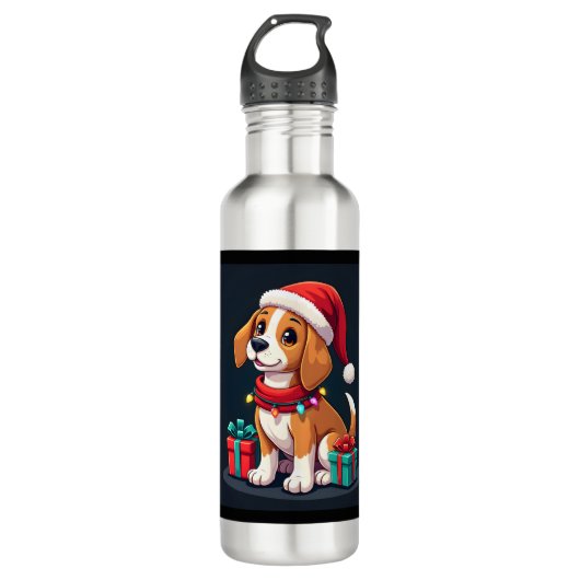 Beagle Xmas Lighting Santa Beagle Dog Weihnachten Edelstahlflasche (Vorderseite)