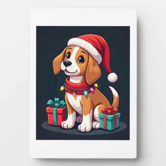 Beagle Xmas Lighting Santa Beagle Dog Weihnachten Fotoplatte (Vorderseite)
