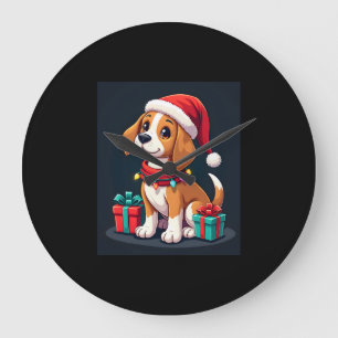 Beagle Xmas Lighting Santa Beagle Dog Weihnachten Große Wanduhr