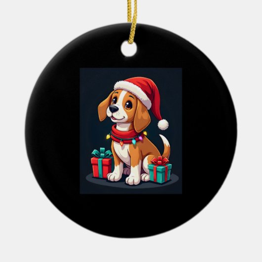 Beagle Xmas Lighting Santa Beagle Dog Weihnachten Keramik Ornament (Vorne)
