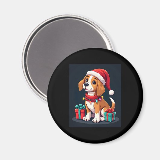 Beagle Xmas Lighting Santa Beagle Dog Weihnachten Magnet (Vorderseite/Rückseite)