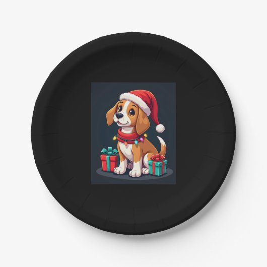 Beagle Xmas Lighting Santa Beagle Dog Weihnachten Pappteller (Vorderseite)