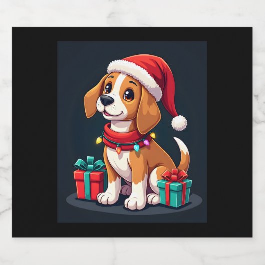Beagle Xmas Lighting Santa Beagle Dog Weihnachten Schaumweinetikett (Einzelnes Label)