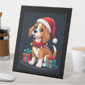 Beagle Xmas Lighting Santa Beagle Dog Weihnachten Sockelschild (In Situ)