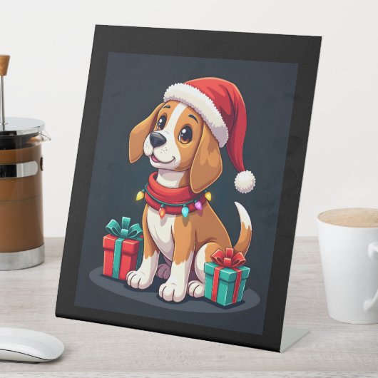 Beagle Xmas Lighting Santa Beagle Dog Weihnachten Sockelschild (In Situ)