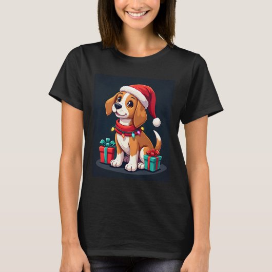 Beagle Xmas Lighting Santa Beagle Dog Weihnachten T-Shirt (Vorderseite)