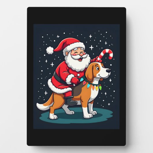 Beagle Xmas Lighting Santa Riding Beagle Dog Chris Fotoplatte (Vorderseite)